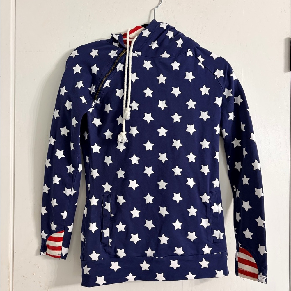 America Navy Blue Star Print Women's Hoodie